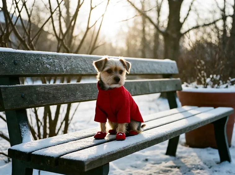 Cagnolino con cappotto e scarpe