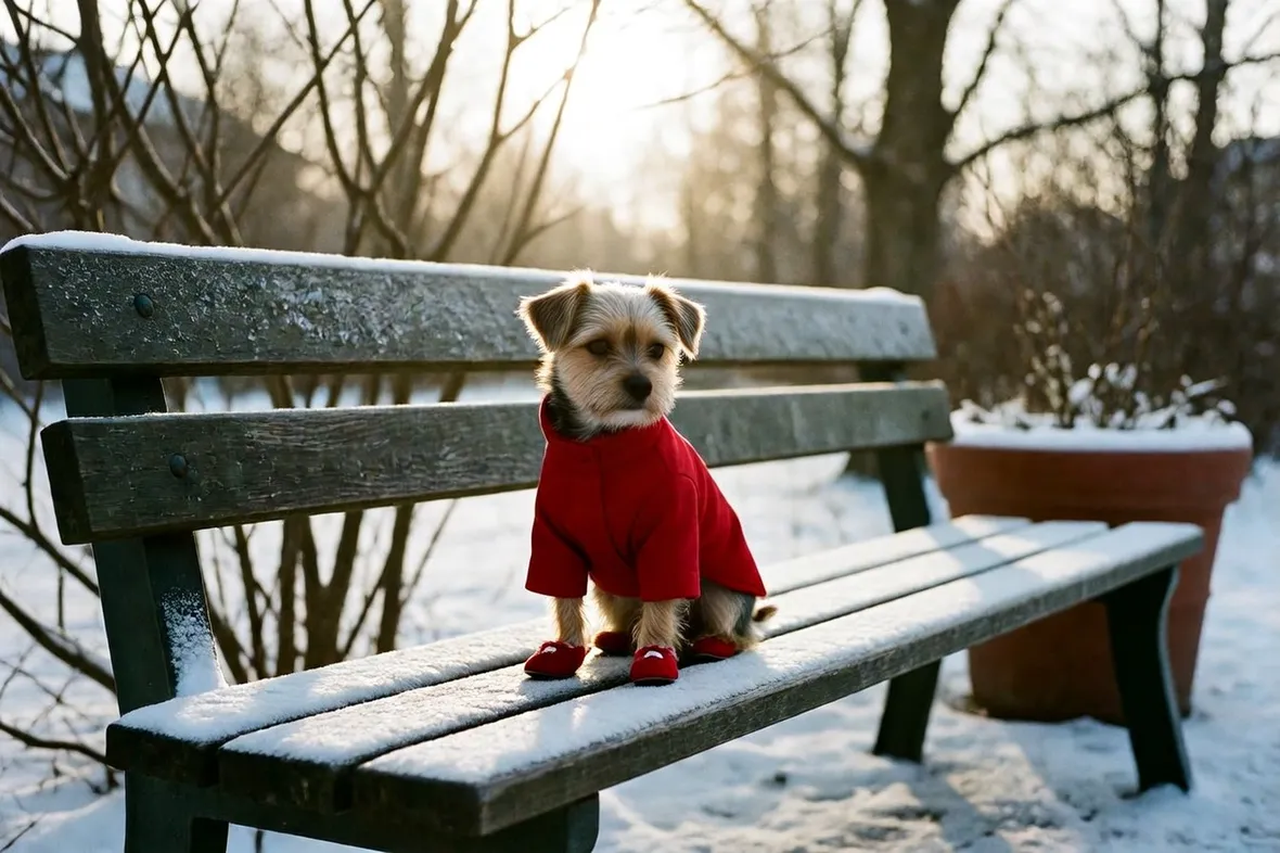 Cagnolino con cappotto e scarpe
