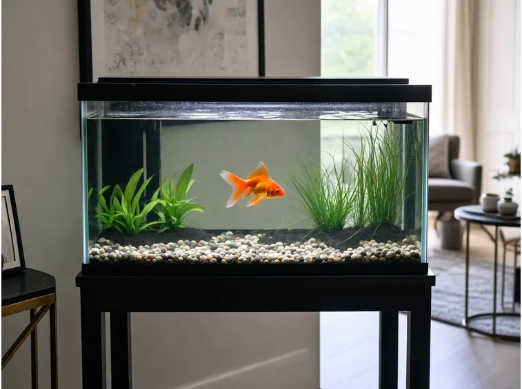 Acquario con Blackmoor Goldfish